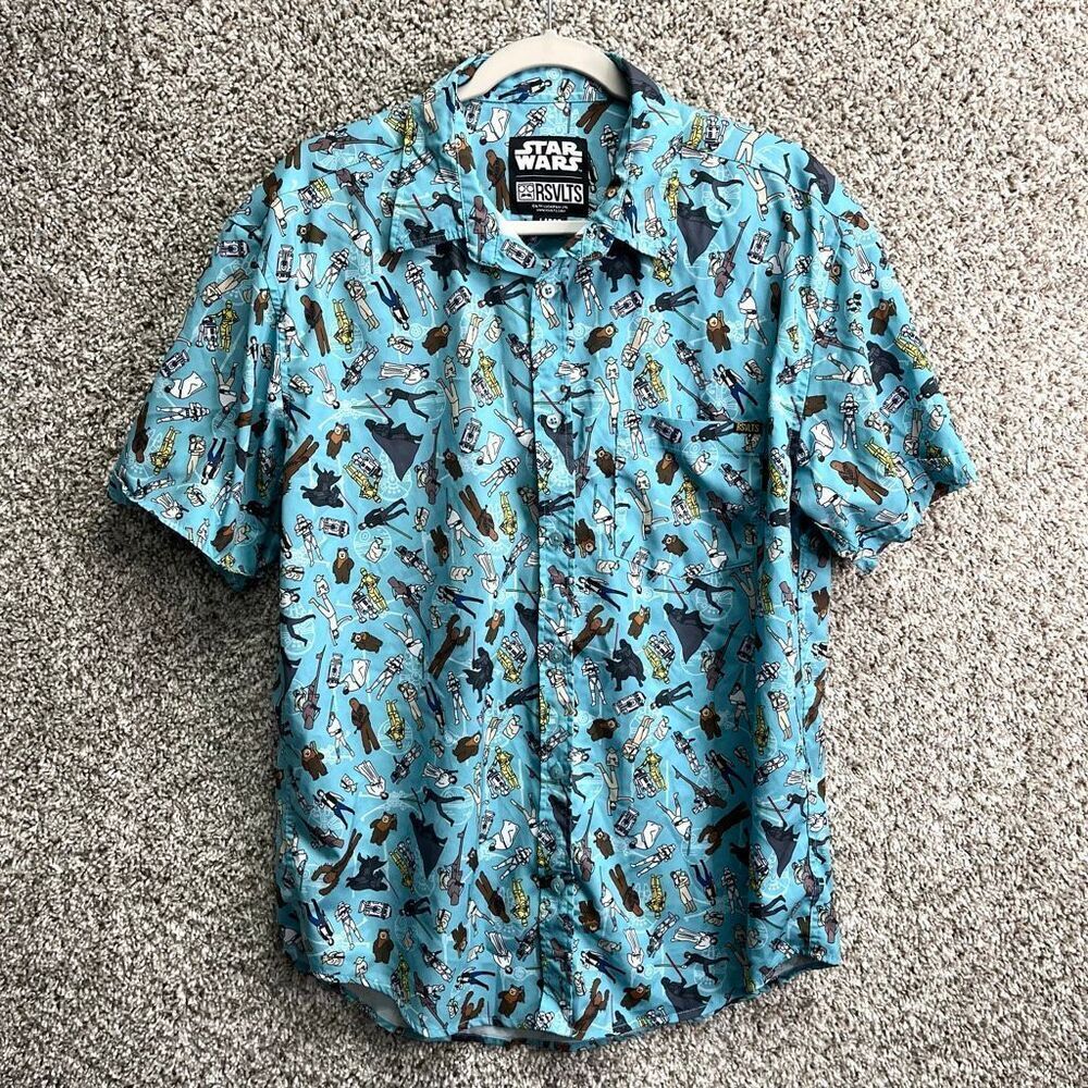 RSVLTS Shirt Men’s Large Galactic Mashup Star Wars Short Sleeve Button Down‎